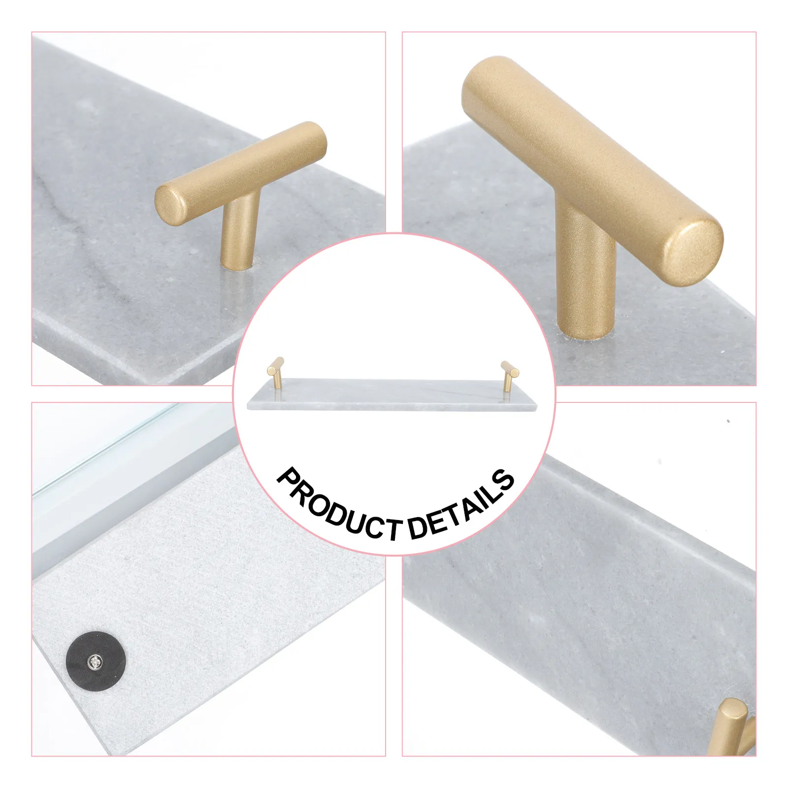 Bandeja Cuadrada de Mármol con Base de Hierro Resistente, Bandeja de Almacenamiento Multifuncional para Tocador, Sala de Estar, Baño, Estilo Artístico y Sencillo