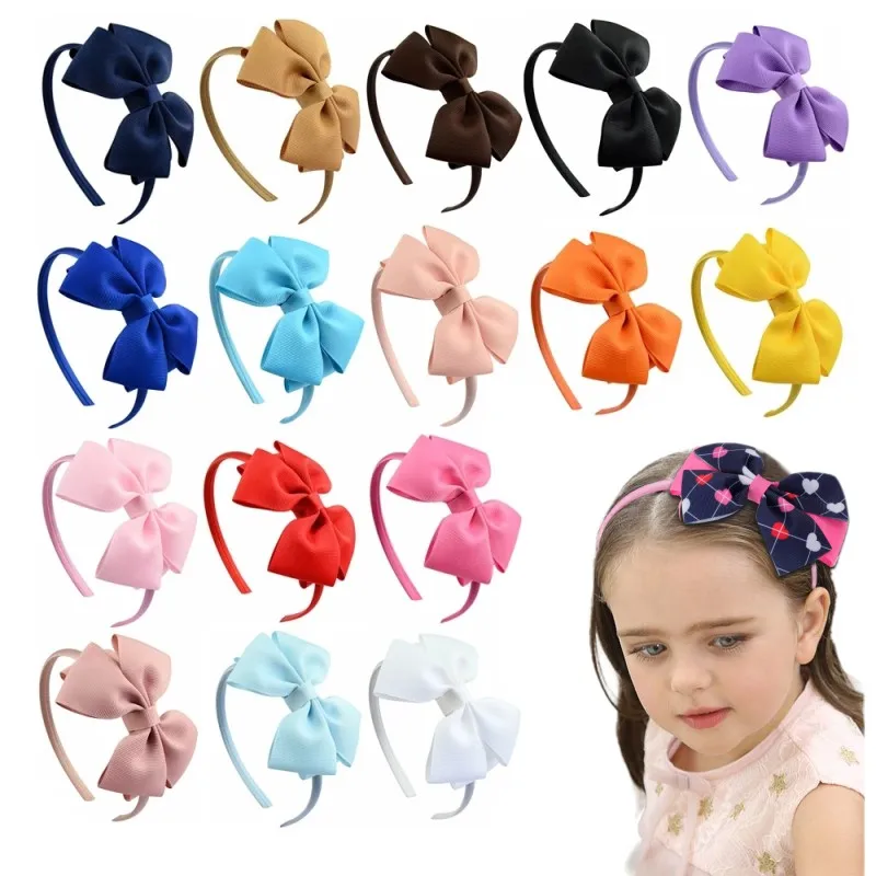 1Piece Solid colors Cute Bowknot Hair Band For Baby Girls Ribbon Handmade Hair Bows Hairbands Headband Headwear Hair Accessories