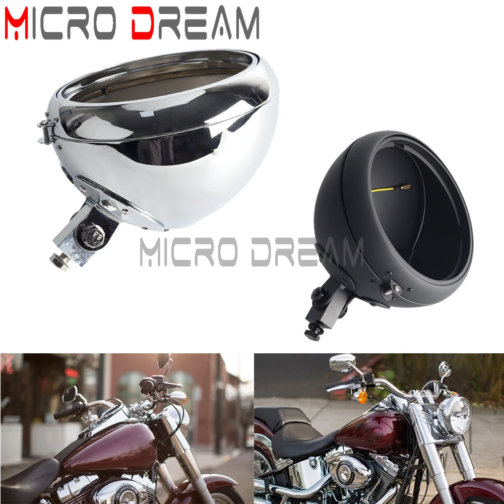 

Black / Chrome Motorcycle 7" Steel Round Headlight Housing For Harley Heritage Softail 1986-2014 LED Headlamp Bulb Bucket Shell