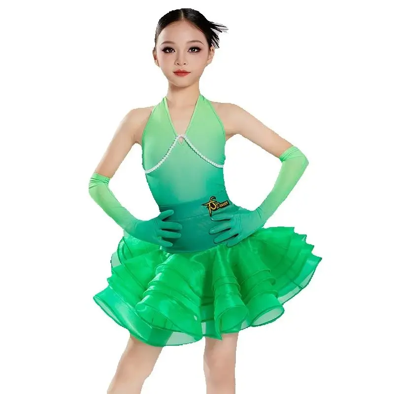 ハイエンドグラデーションカラーチャチャラテンダンスプロフェッショナルドレス子供社交ダンス競技衣装ステージドレス SL13950