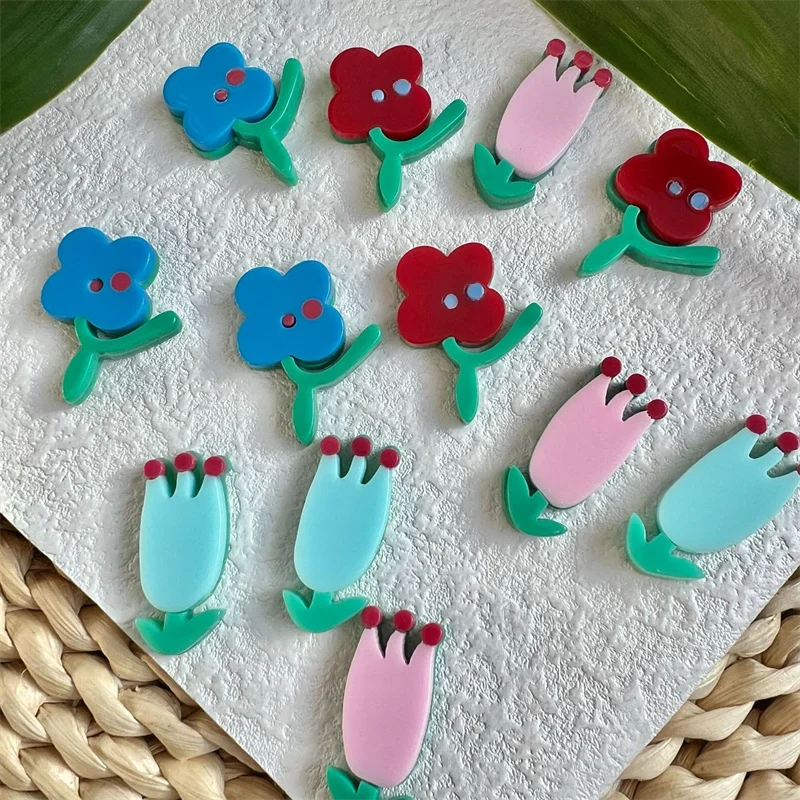 

Оптовая продажа, 40 шт./лот, акриловые бусины-кабошоны с цветным принтом в форме цветов, для самостоятельного изготовления украшений, аксессуаров для одежды и волос