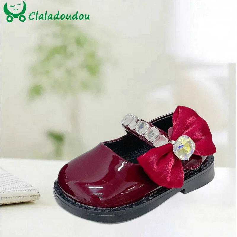 

Claladoudou Patent Leather Enfant Shoes For First Birthday,Bright Solid Toddler Girls Autumn Dress Shoes Rhinestones Lace Bowtie