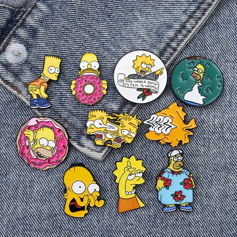 Funny Animation The Simpsons Brooch Homer Marge Bart Metal Badge Lapel Pin Backpack Accessories Gifts for Kids