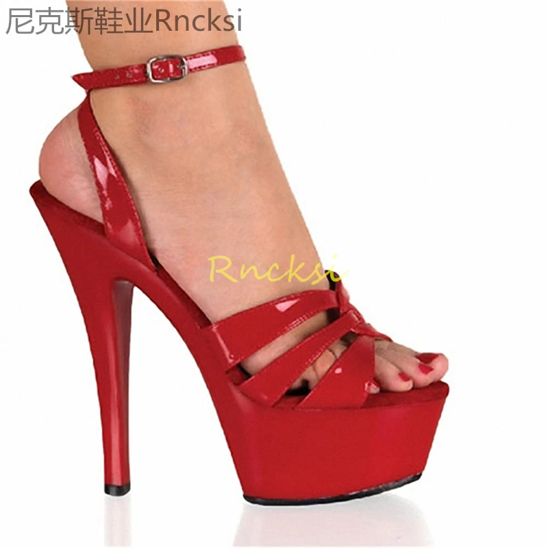 

15cm Beautiful red ultra-high heel sexy sandals nightclub stage catwalk shoes business wear shoes