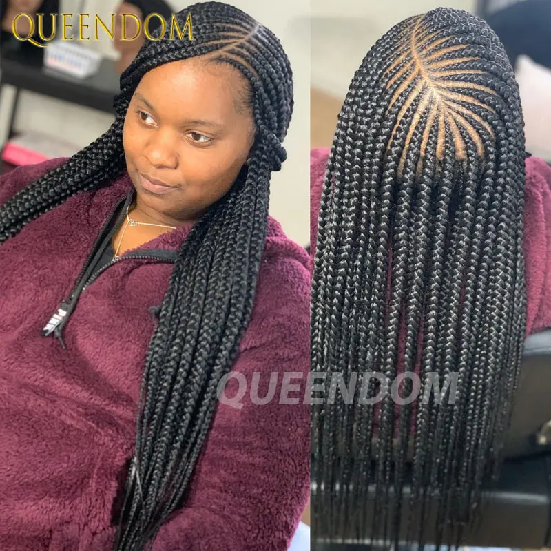 

36" Full Lace Frontal Braids Wig Synthetic Side Part Knotless Cornrow Braided Lace Front Wig Twist Braided Glueless Braiding Wig