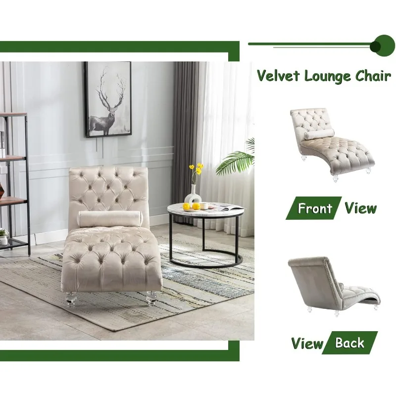 home.Sedia lounge in velluto con cuscino in lancio, poltrona lounge moderna con bottoni capitonnè e gambe in acrilico, interni imbottiti