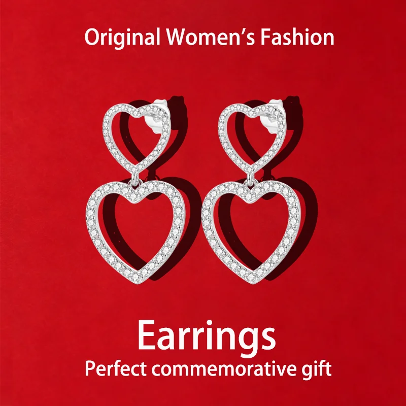 2026 High-quality S925 Original Style Heart-to-Heart Earrings, the Perfect Choice for Everyday Wear and Womens Jewelry Gifts