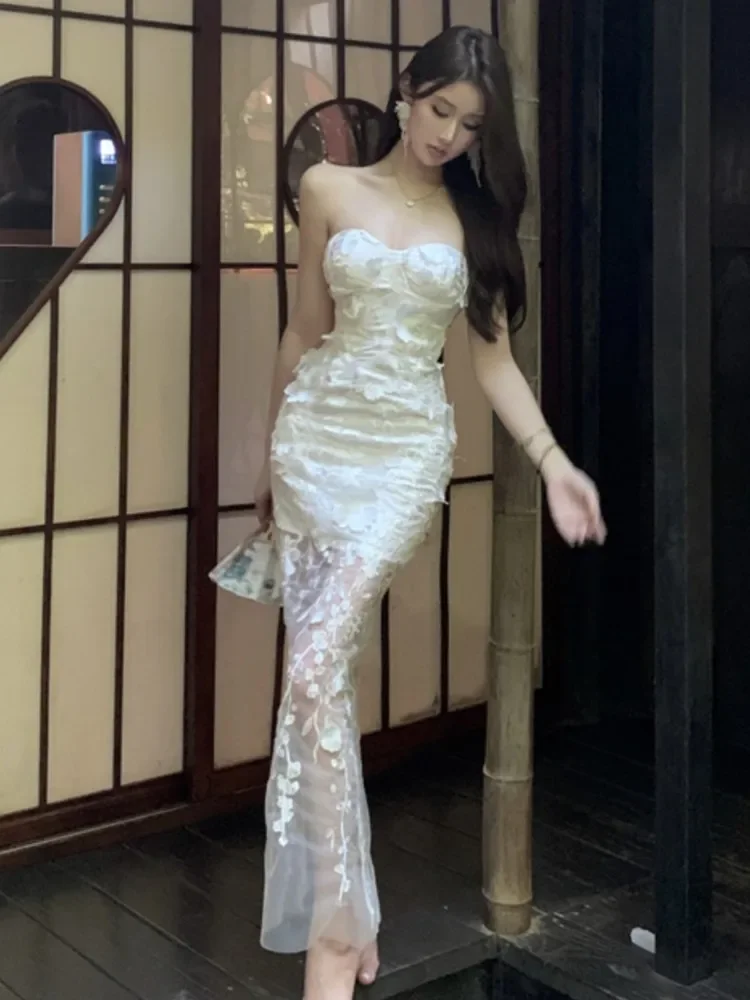 

Сексуальные женские платья без бретелек с цветочным принтом, сетчатое лоскутное облегающее вечернее платье без рукавов, элегантное платье для выпускного вечера, официальная одежда, новинка