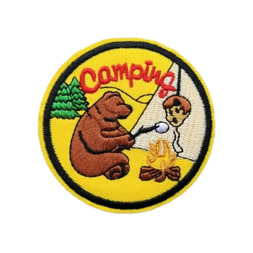

Bear Grilling Out Funny Hiking Camping Travel Embroidered Patch Iron On Applique Sewing thermocollan ワッペン
