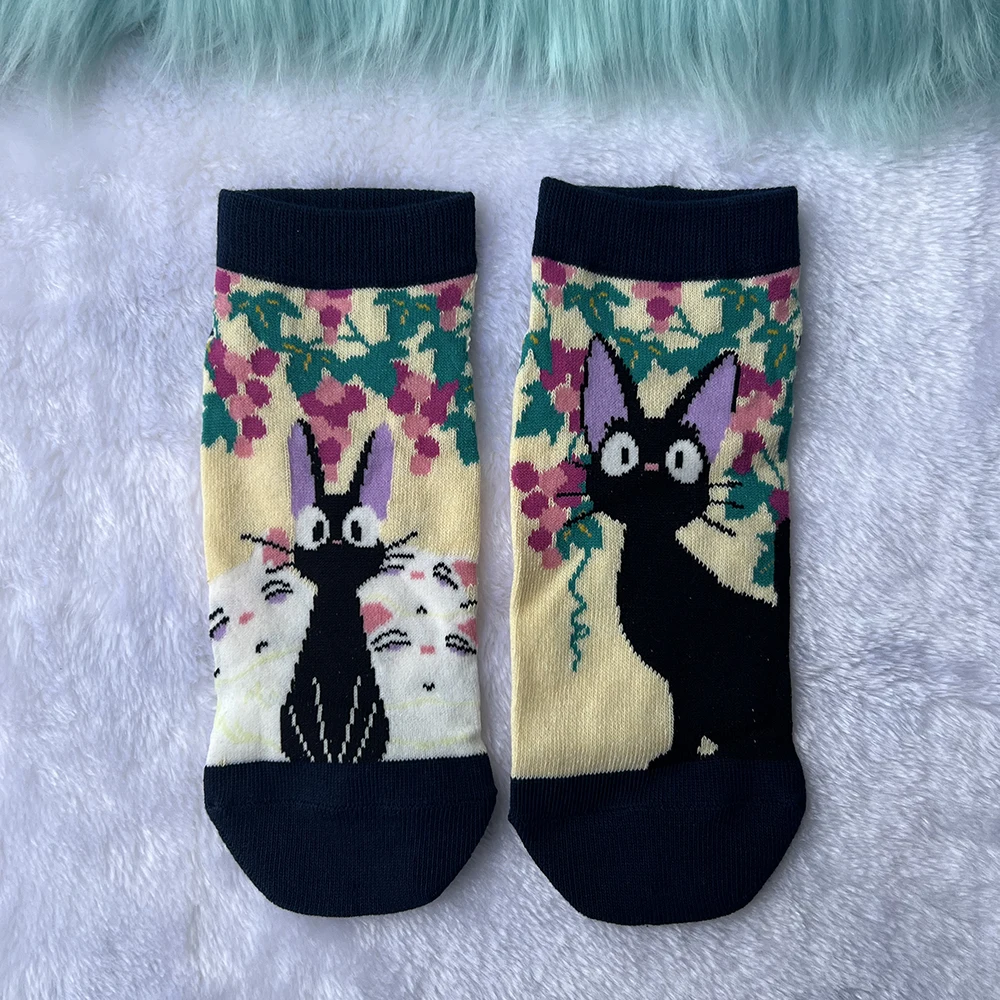 Cute Women's Black Cat Socks Kawaii Kitty Cartoon Girls Spring Summer Winter Students Sock Birthday Gifts One Pair