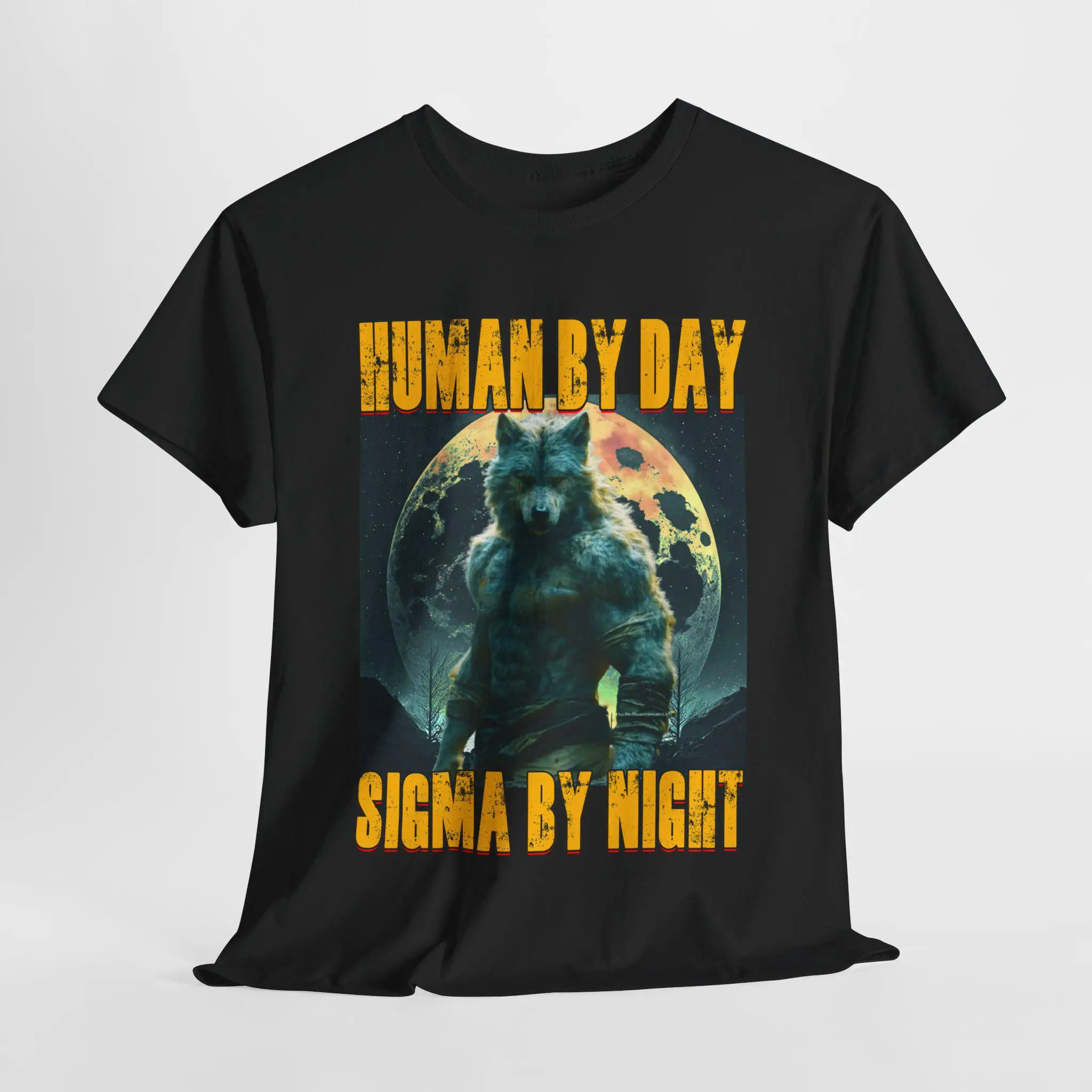 

Human By Day Sigma By Night Funny Werewolf Meme T-Shirt Men's and Women's Short Sleeve Cotton Tees Y2k Shirt Summer Men Clothing