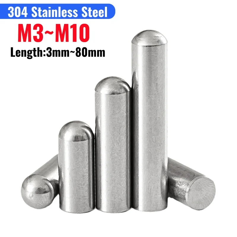 304 A2 Stainless Steel Solid Round Head Cylindrical Pin Locating Dowel Fixed Shaft Rod M3 M3.5 M4 M5 M6 M8 M10 Length 3mm~80mm