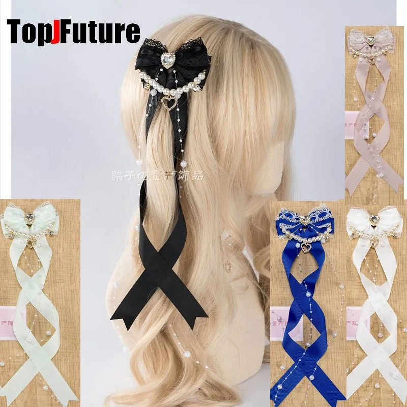 

Y2K girl Gentle Women Subculture sweet Original Bows pearls ribbon Harajuku Gothic Accessories personality Hairpin Hair clip