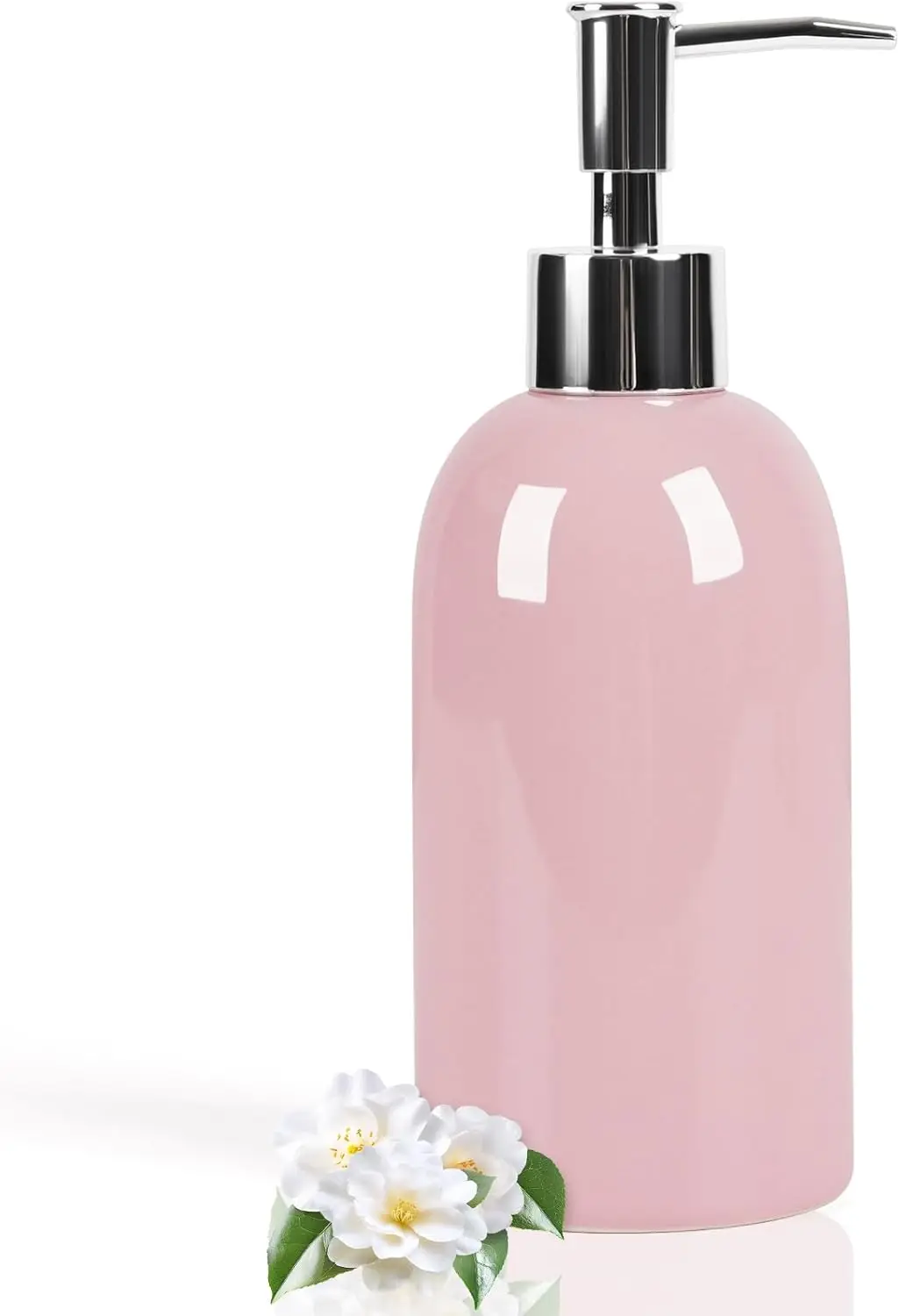 

14OZ Ceramic Soap Dispenser Pump for Bathroom Kitchen, Pink - Easy Fill Liquid