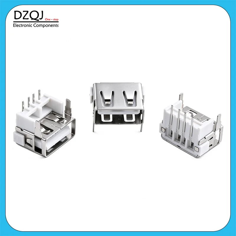 USB 2.0 Type-A Female AF Short Body 10.0, 90° Right Angle, Front 2 Pins DIP, Forward Raised Height 9.8mm, Heightened Type