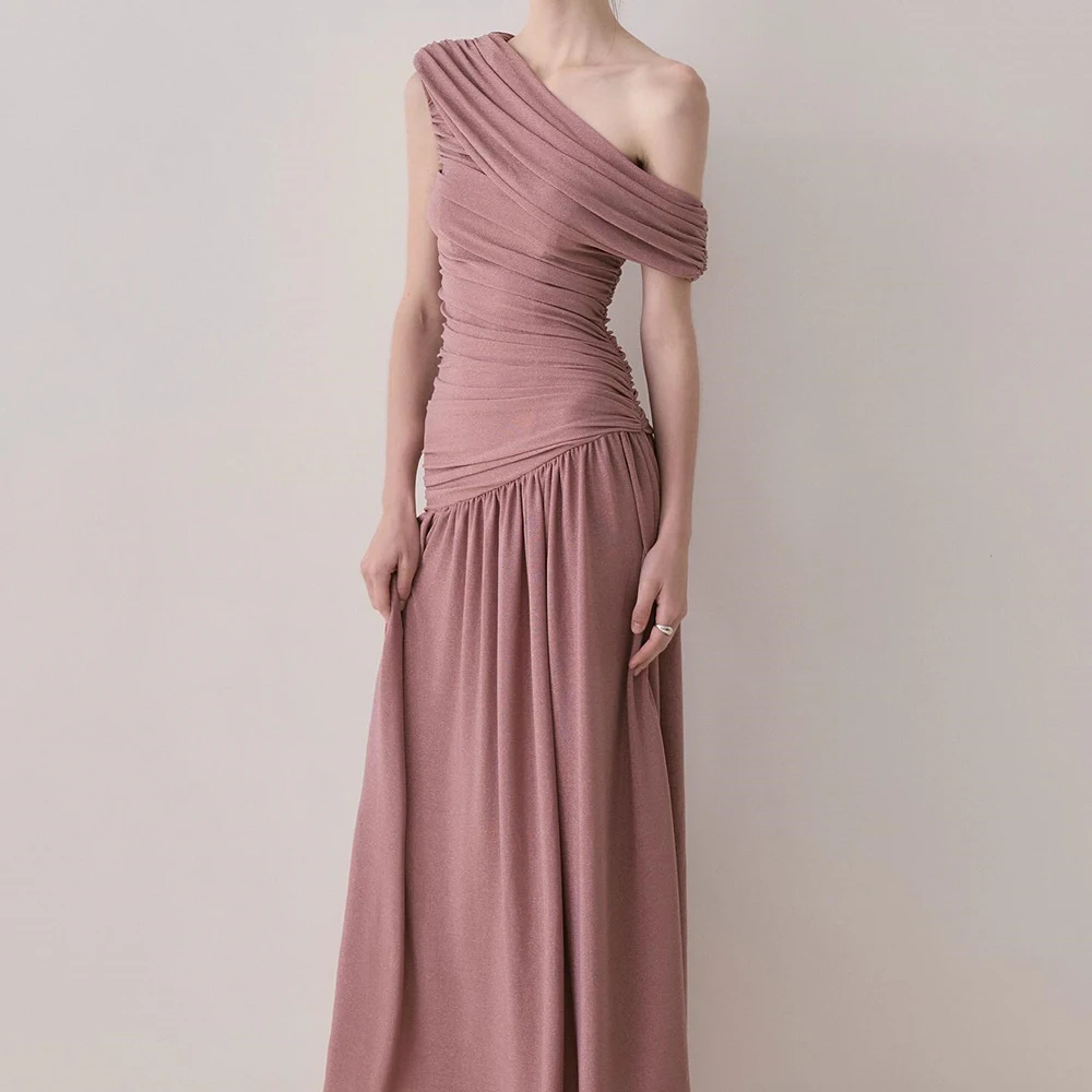 

Women's A-line Evening Dresses Ankle-length One-shoulder Sleeveless Prom Gown Fashion Pleat Simple Draped Customized Gowns