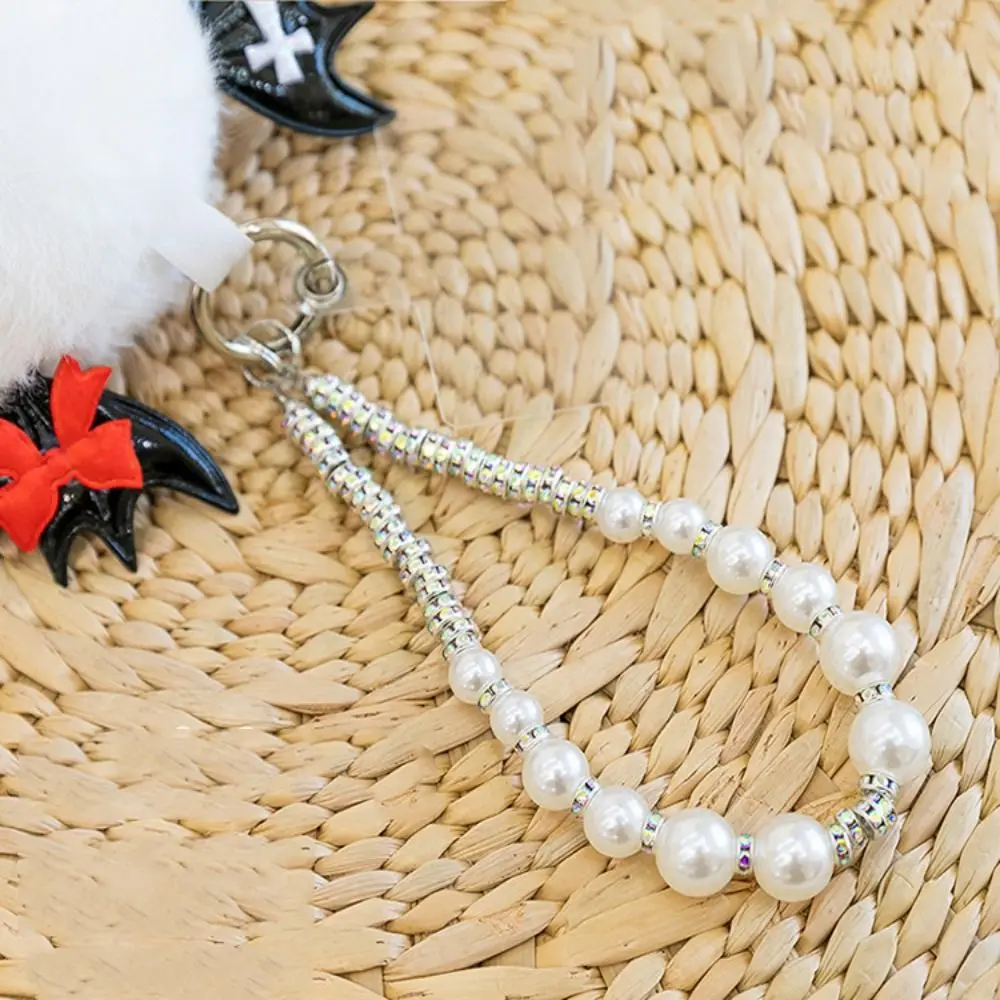 Abito da principessa con perle Portachiavi con coniglio di peluche Portachiavi con bambola di coniglio morbido farcito Cartone animato Kawaii Ciondolo con orecchio cadente