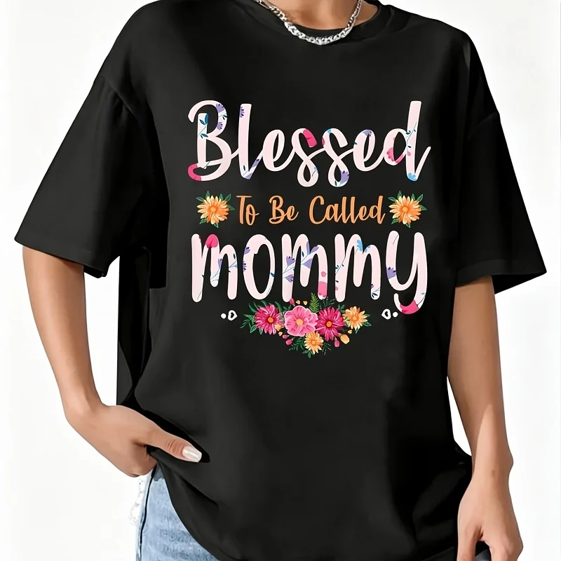 Wos Blessed to Be Called Mommy Mothers Day Women's 100% Cotton T-Shirt Fun Print Short Sleeve Top Casual Round Neck Tee S-5Xl