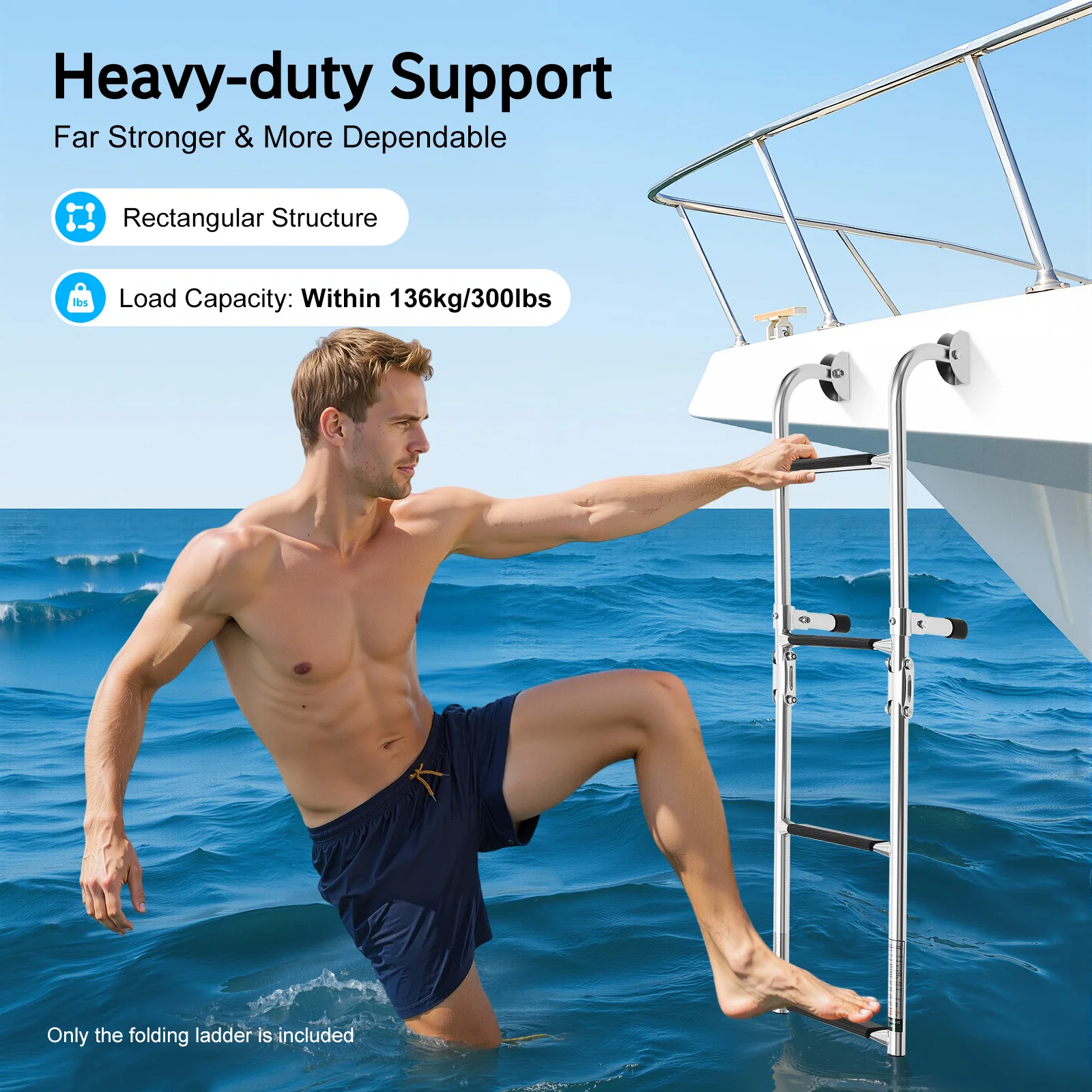 

2+2 Step Boat Ladder 304 Stainless Steel Marine Deck Ladder 136kg Max Load Boat Boarding Ladder for Yacht Swimming Pool