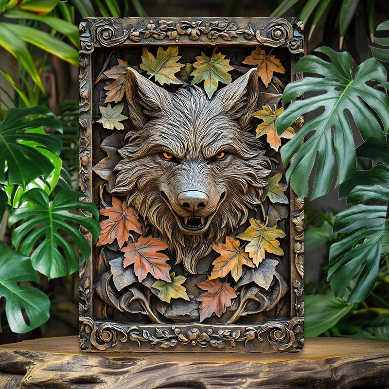 

1pc Wolf Head & Autumn Leaves Aluminum Wall Art, 8X12Inch Metal Tin Sign, Home & Office Decor, Decorative Wall Poster