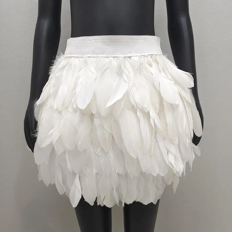 

Festival Faux Feather Skirt Punk Gothic Style Hand-Stitched Design Stage Performance Punk Gothic Mini Short Skirt