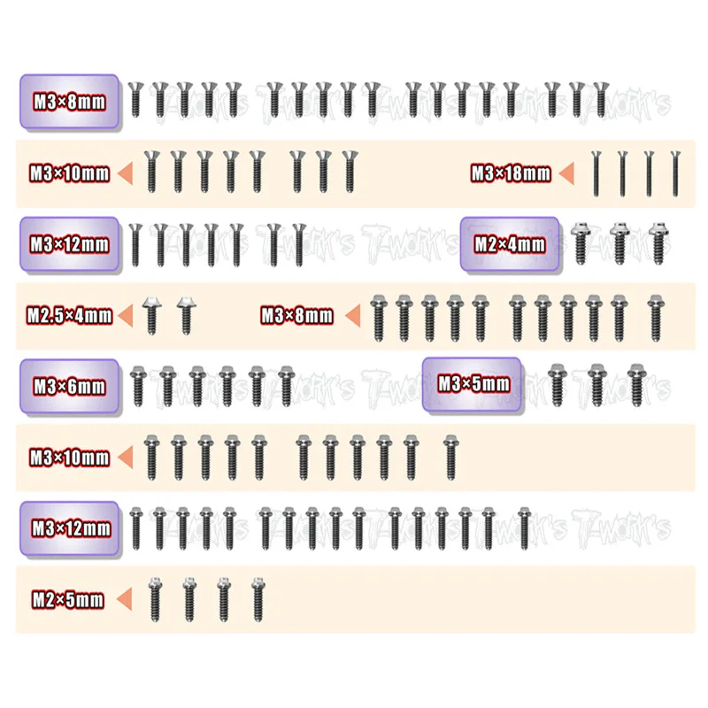 Original T works TSSU-YD2SXIII 64 Titanium Screw set ( UFO Head ) 93pcs.( For Yokomo YD2 SXIII )ssional Rc part
