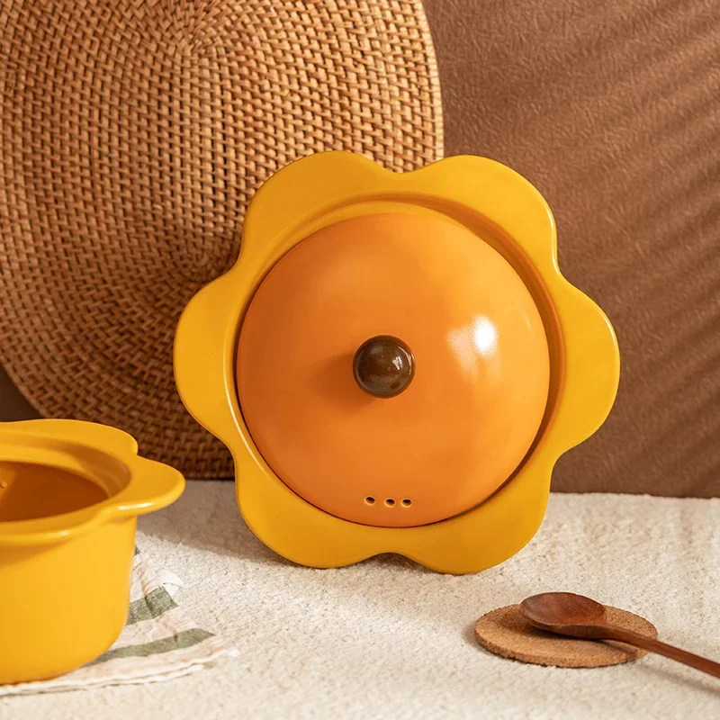 

Sunflower Shaped Soup Pot: High Temperature Resistant Stew Pot, Gas Rice Casserole, Pink Kitchen Ceramic Cookware