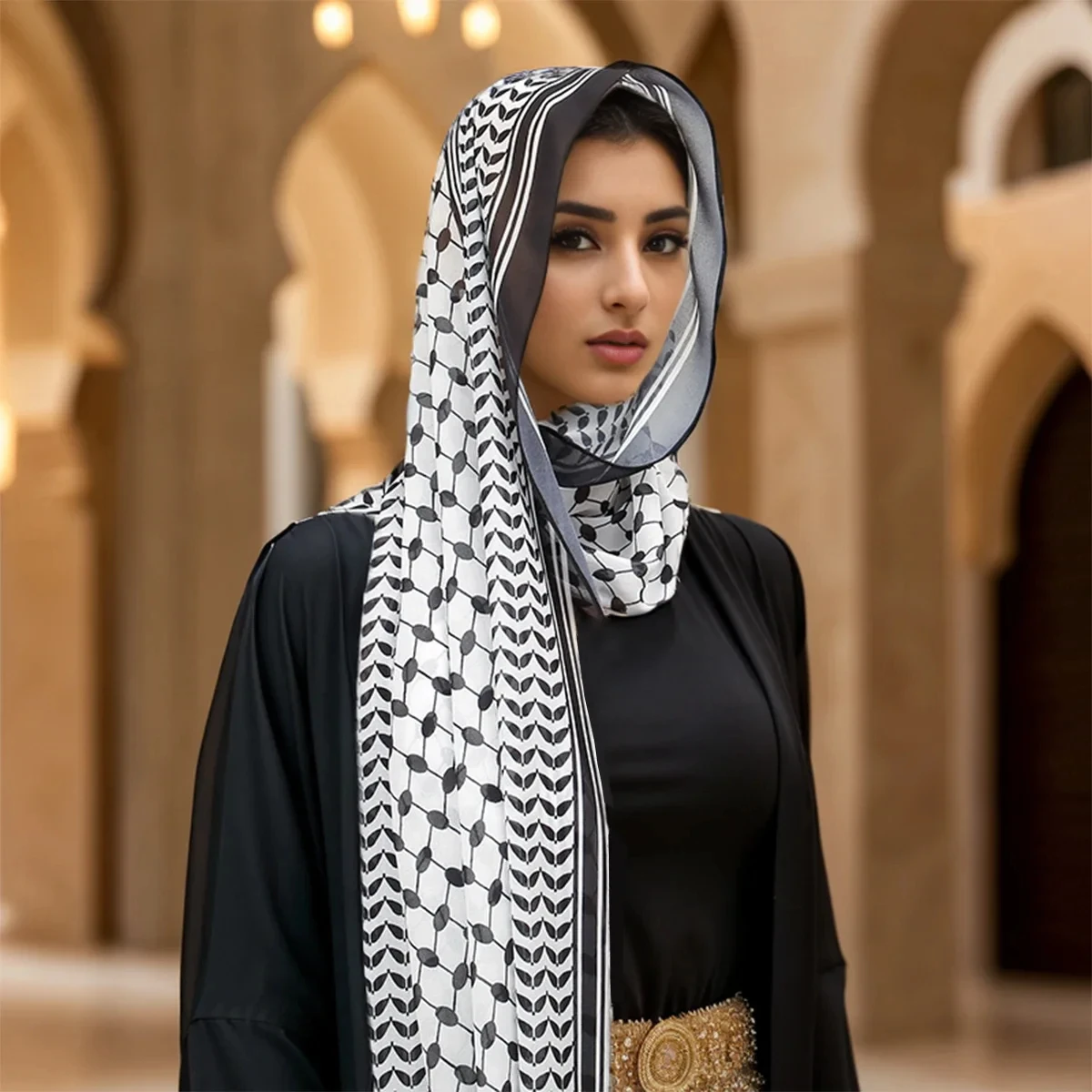 Keffiyeh Print Chiffon für muslimische Damen Hijab Keffiyeh Palästina hochwertige Hijab Palästina Schal 185x70cm