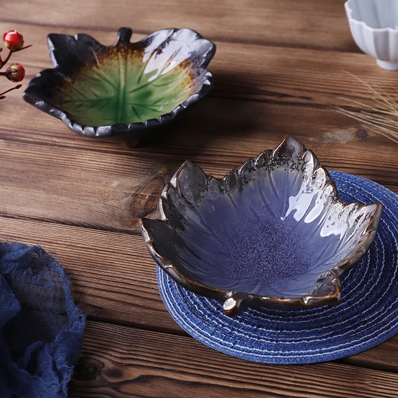 Creative Ceramic Multi-angle Plate Retro Leaf-shaped Salad Bowl Ceramic Plate Izakaya Small Dish Sashimi Plate