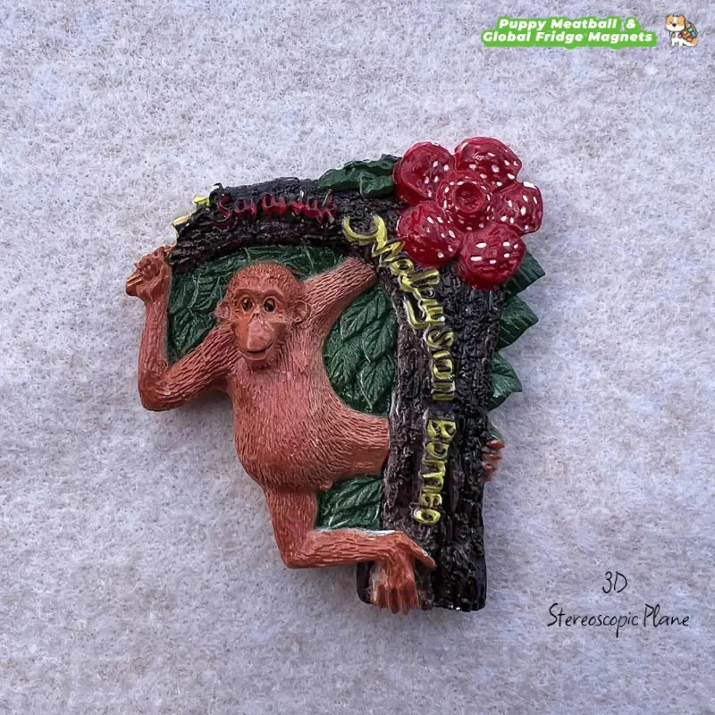 ماليزيا صباح بورنيو لعب مشهد Orangutan المغناطيسي مغناطيس الثلاجة الإبداعية ثلاثية الأبعاد تذكارية الزخرفية
