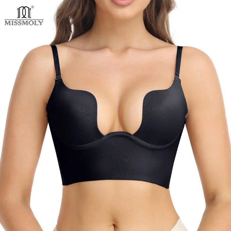 Deep U Neck Bra Shaper Women Push Up Chest Underwear Backless Women Bras Low Cut Sexy Plunge Brassiere Breast Control Shapewear