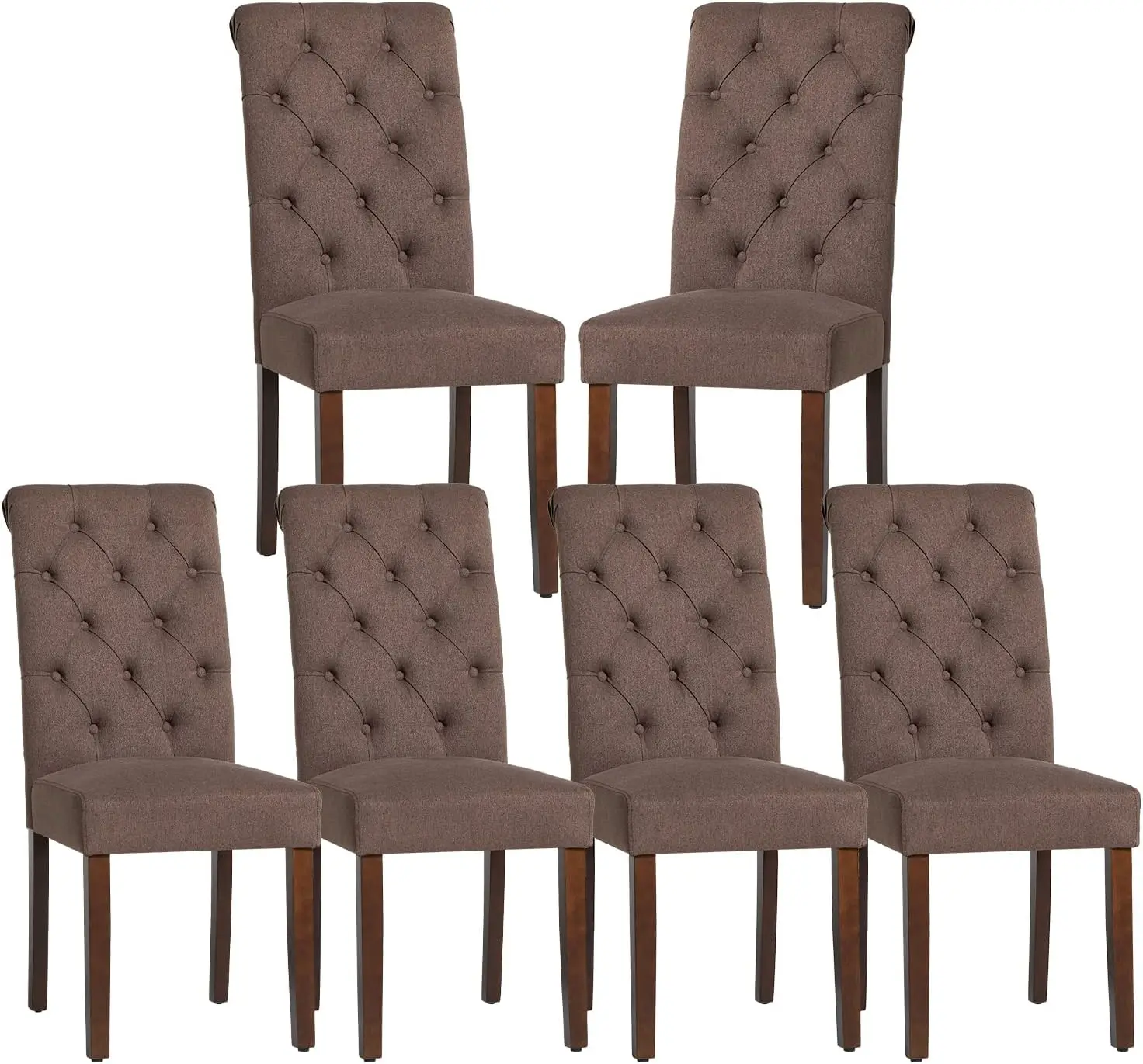 Button Tufted Dining Chairs Set of 6,Parsons Upholstered Fabric Dining Room Chairs Kitchen Chairs with Wood Legs and Padded Seat