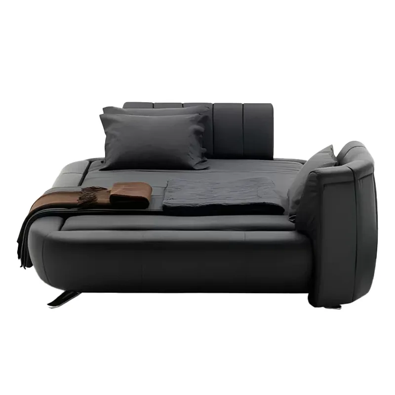 All genuine leather, first layer cowhide, Italian minimalist light luxury bed, modern luxury rotating backrest bed