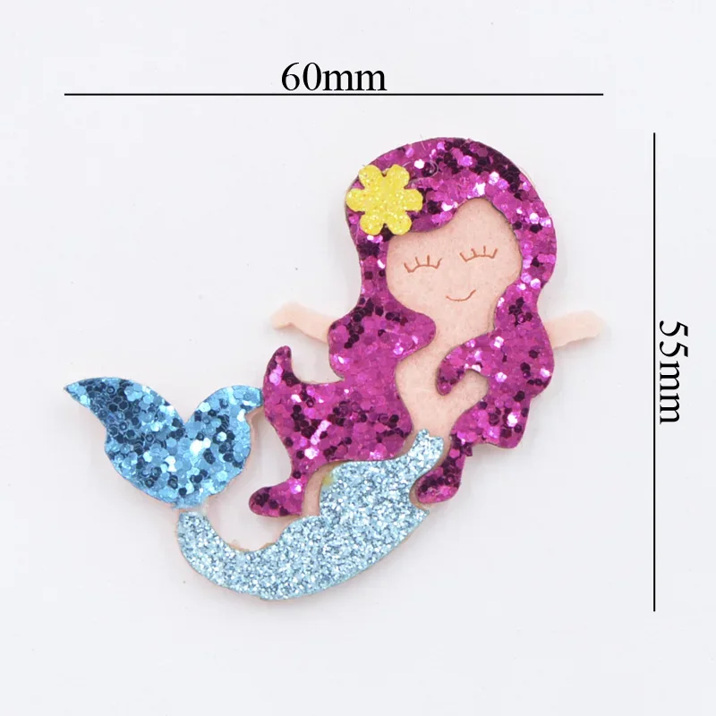 6CM Glitter Fabric Appliques Cartoon Mermaid Nonwoven Padded Patches for Wall Hat Stickers DIY Hair Clips Decor Accessories