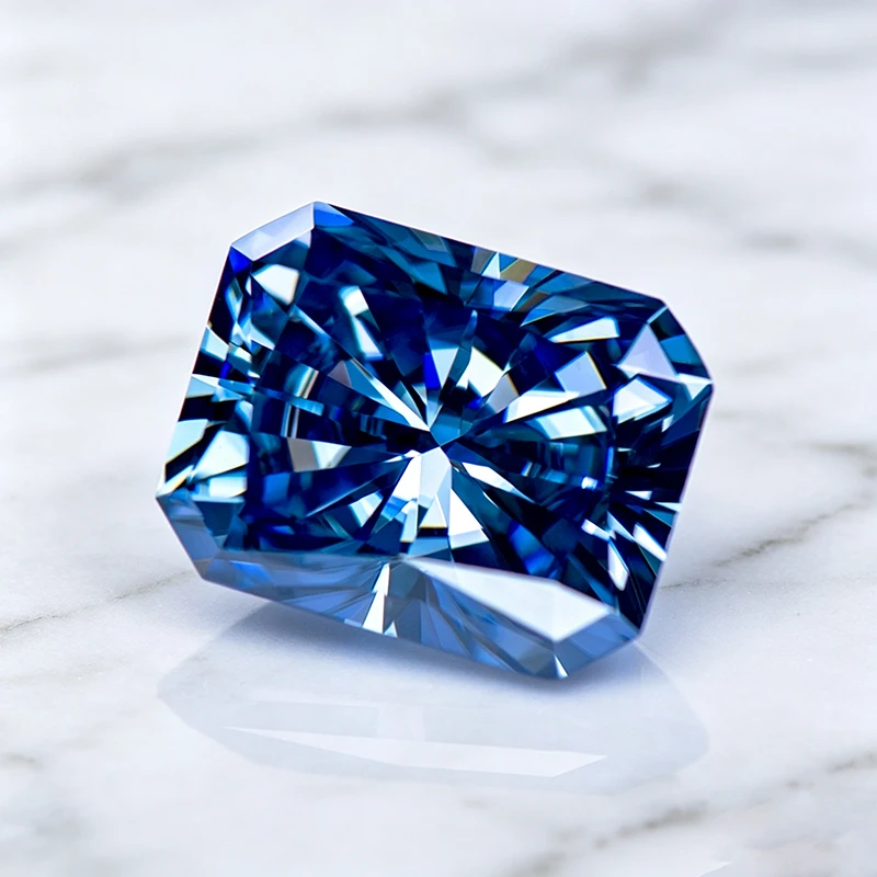 Moissanit-Stein Natürlicher Königsblauer Radiant-Schliff Edelstein für DIY-Anhänger Schmuckherstellung Besteht Diamanttester mit Zertifikat – Detail 3