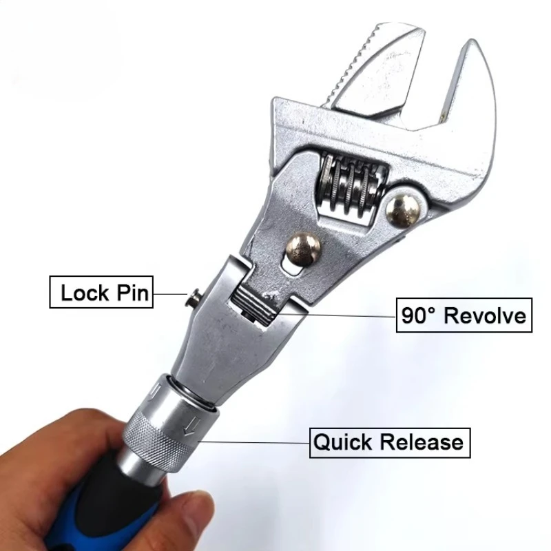 Robuster, 250–310 mm ausziehbarer, verstellbarer Schraubenschlüssel aus Legierung mit 180 Grad gefalteter Backe