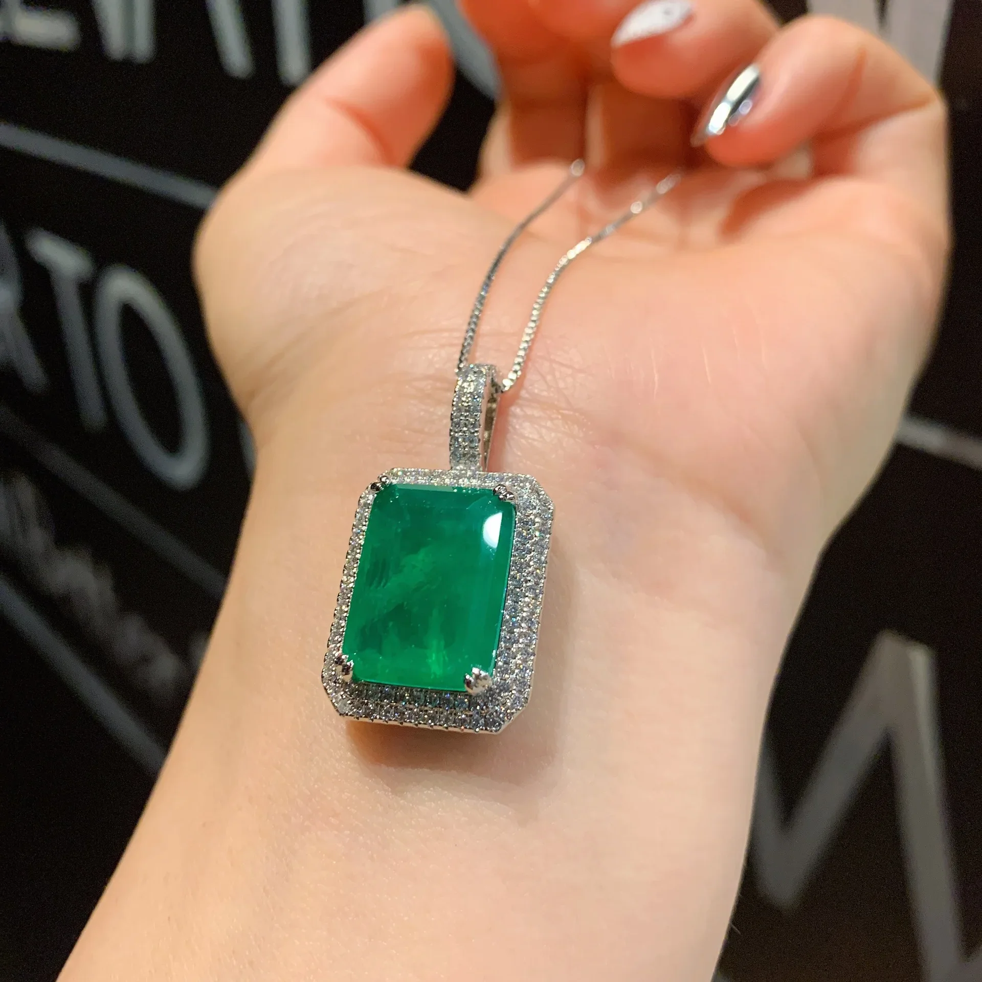 NewJewelry Wholesale European and American Fashion Imitation Emerald Diamond Women's Pendant Ear Studs Main 12 * 16 9 * 12