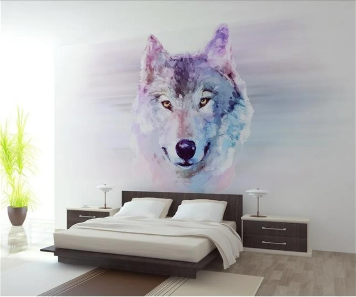 Custom 3d Wallpaper sketch wolf head mural home decoration self-adhesive relief material canvas material decorative painting