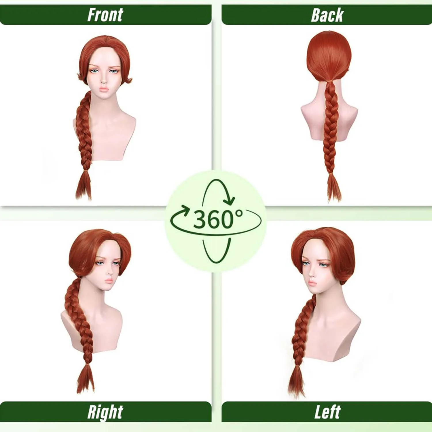 شعر مستعار صناعي طويل جديلة باللون البني المحمر للنساء، شعر مستعار فيونا للأميرة باللون الأحمر والبني لحفلات الهالوين التنكرية #2