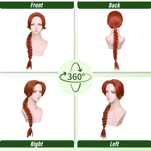 Imagen 2 del producto Peluca sintética de trenza larga de color marrón rojizo para mujer, peluca Fiona, peluca de película roja y marrón de princesa para fiesta de disfraces de Halloween
