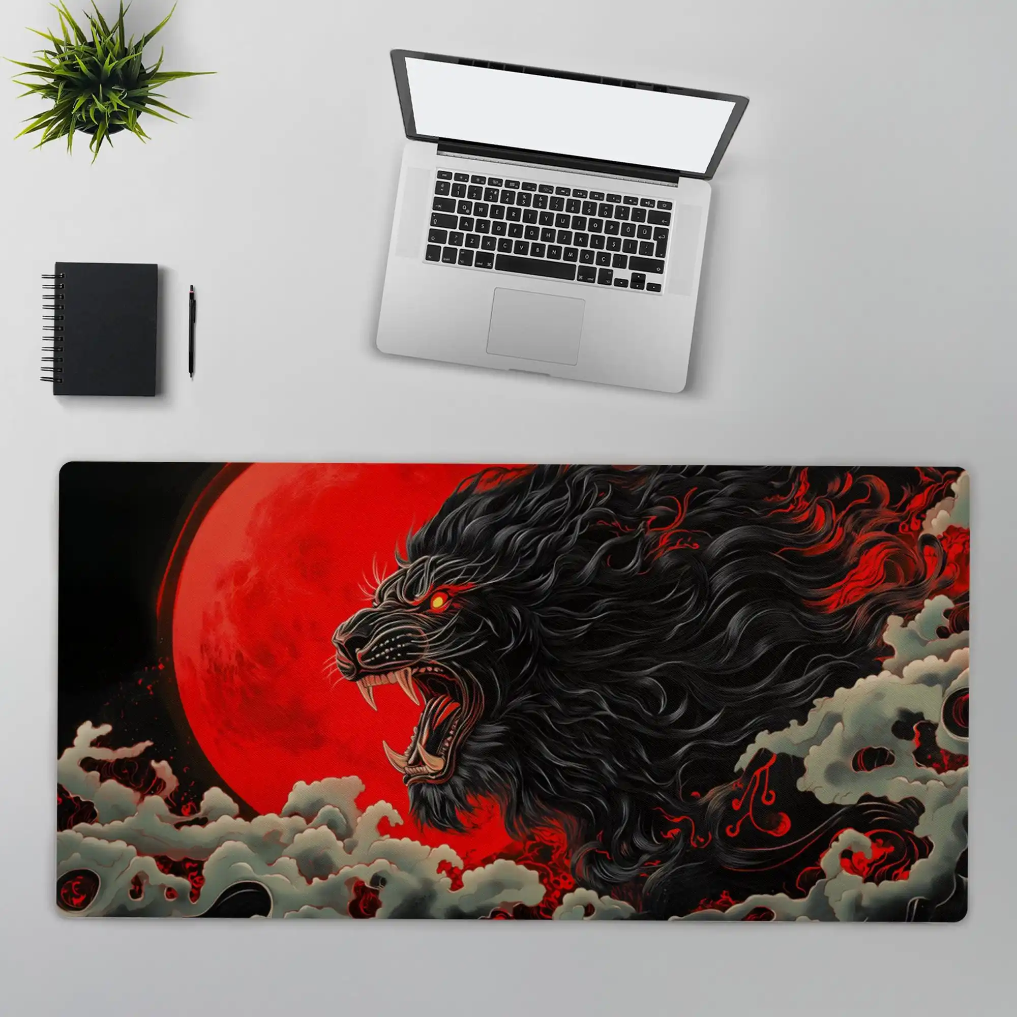 Tapis de bureau fantaisie Red Moon, adapté au bureau à domicile, tapis de décoration de bureau minimaliste XXL, le cadeau parfait pour elle et lui.