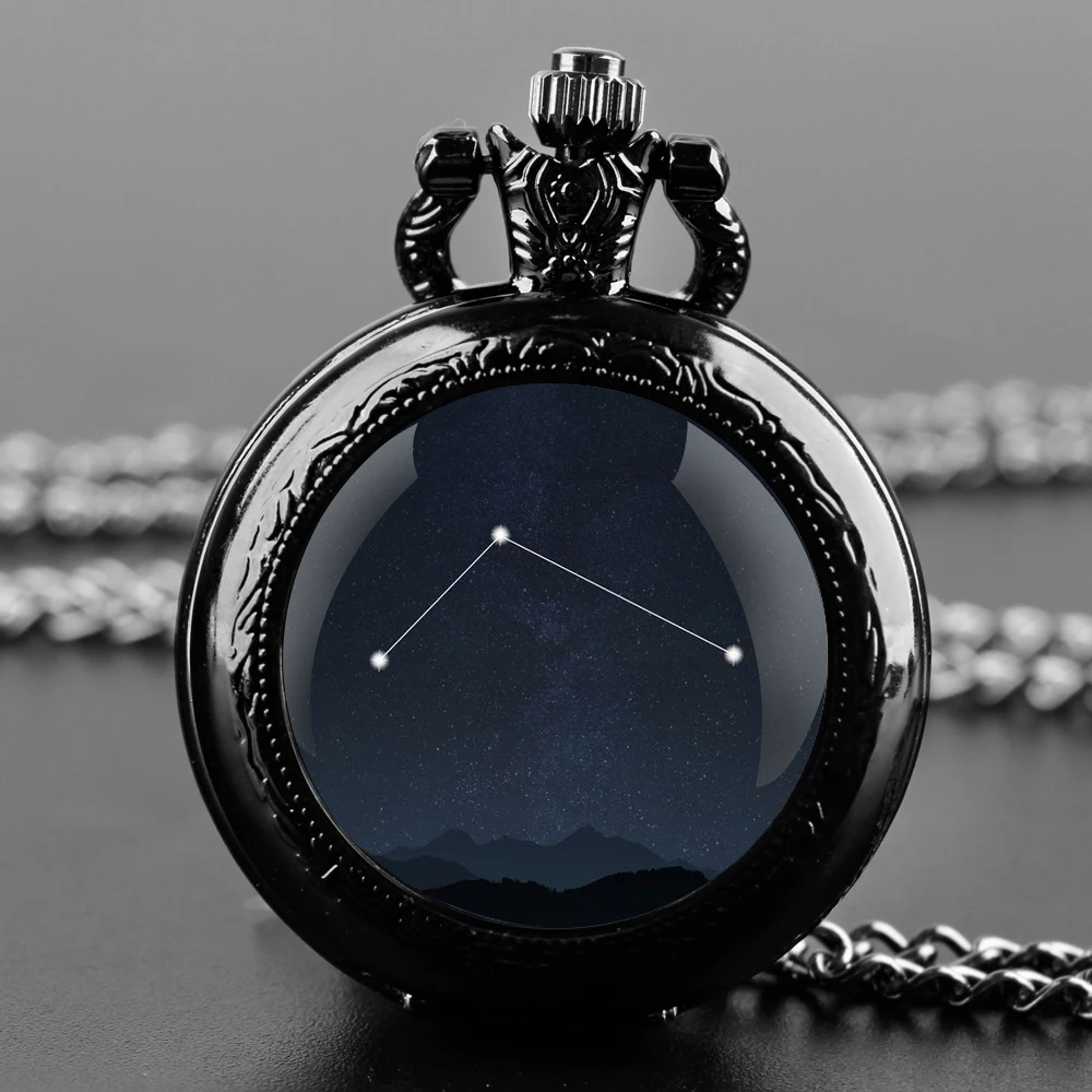 Antlia Constellation Romantic Gifts Vintage Arabic Numerals Quartz Pocket Watch Necklace Pendant Clock Chain Men Women Gift