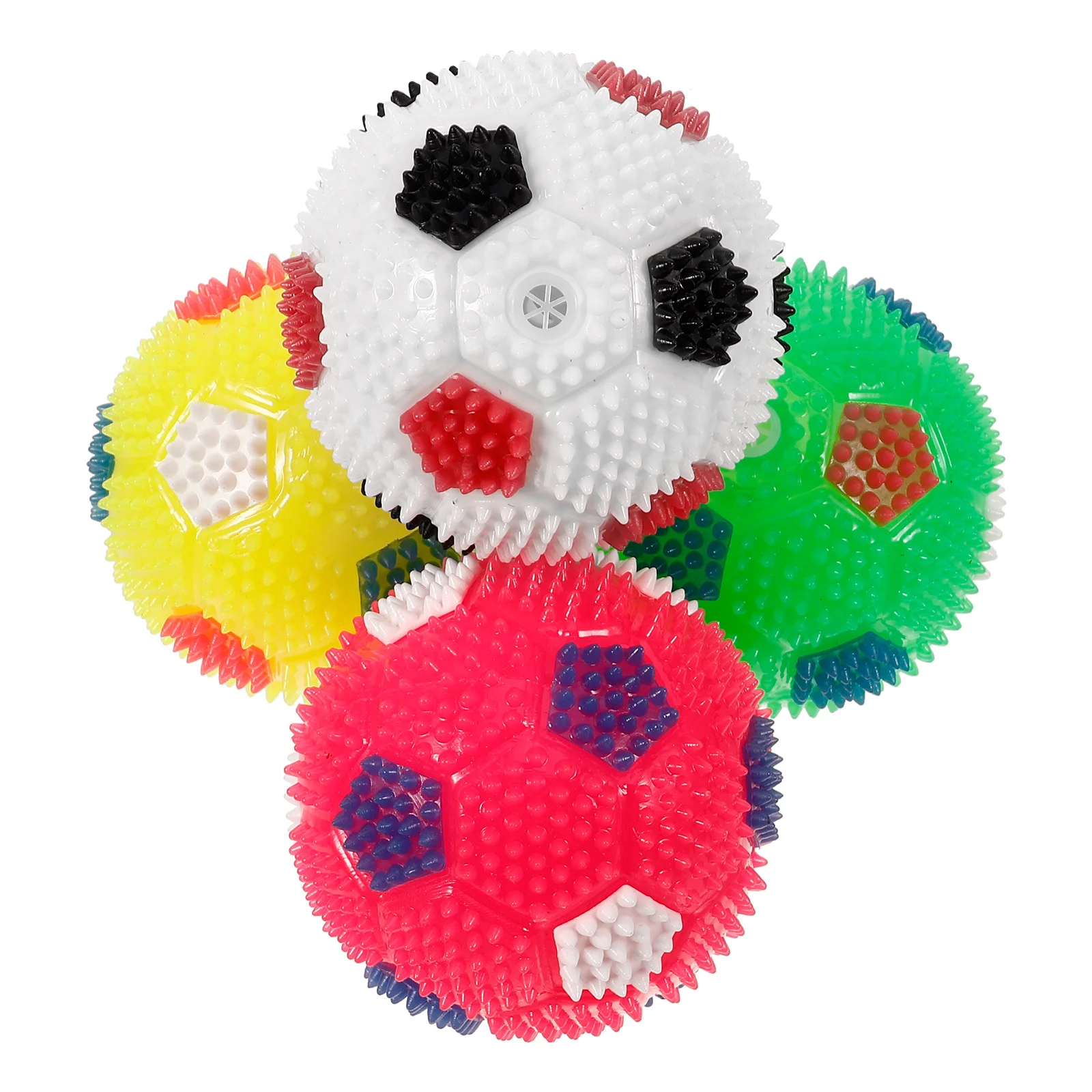 

4Pcs Luminous Massage Ball Spiky Squeaky Bouncy Elastic for Dogs Pets Adults Teens Play Chew Clean Teeth Vibrating Light Up
