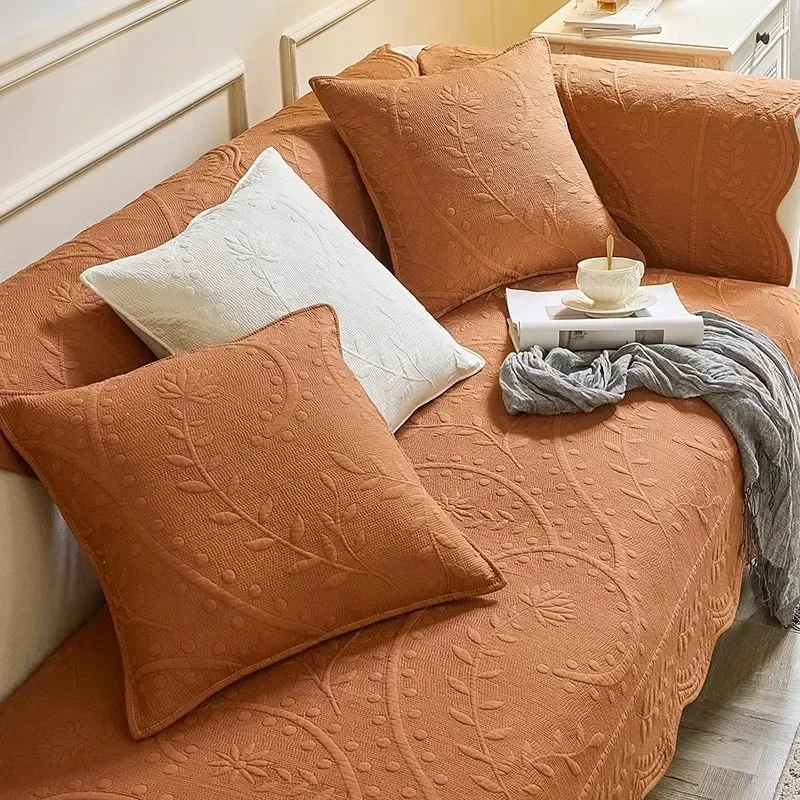 Cotton Solid Color Sofa Cushion Anti-Slip Couch Cushion Living Room Breathable Sofa Cover All Season Furniture Protector