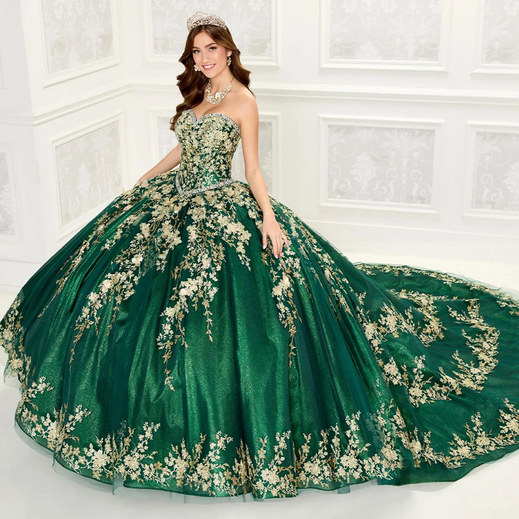 

Green Charro Quinceanera Dresses Ball Gown Sweetheart Tulle Appliques Beaded Puffy Mexican Sweet 16 Dresses 15 Anos