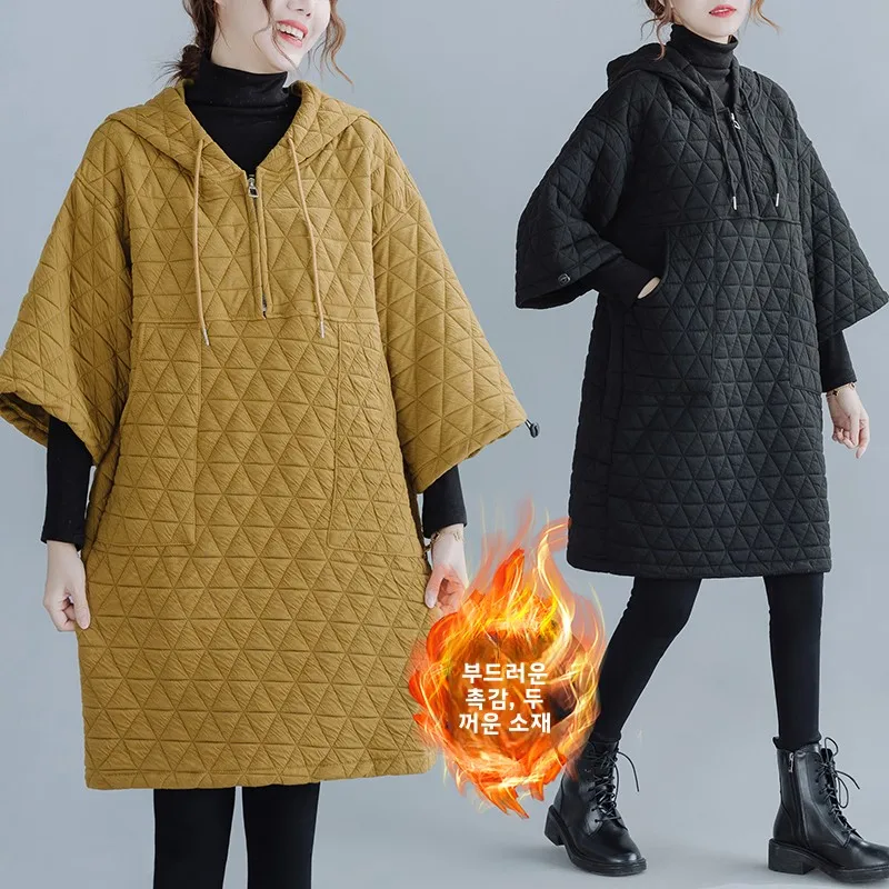 

Warm Cotton Jaet Dr Women's plus Size Winter Faion Slimming Hooded Midi Dr Commute Sle Long Sve Zipper Closure