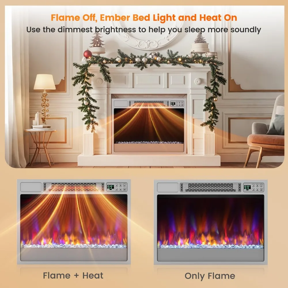 23-Inch Infrared Quartz Electric Fireplace Insert with Remote Control, 1500W Recessed Fireplace Heater with Thermostat