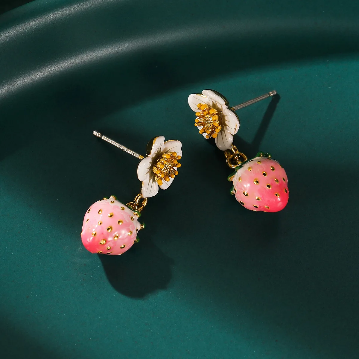 ArLea Strawberry Flower Drop Earring Strawberry Earring For Women Handmade Enamel Flower Earring Original Fashion Drop Earring