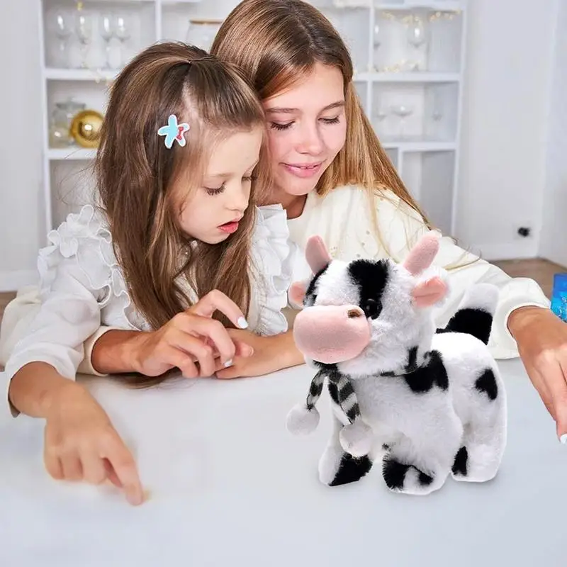 Juguetes de vaca, Animal electrónico para mascotas, vaca de peluche, juguete de ganado con pilas con sonidos, juguete educativo y de aprendizaje interactivo para