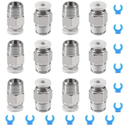 12Pcs PC4-M10 Male Tubo Pneumático Reto PTFE Empurre no Conector de Conexão Rápida + 12Pcs Conector Pneumático Clip para Extrusora